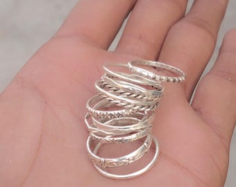 Set di 12 anelli, anello in argento massiccio, anello di design fatto a mano, anello in argento sterling 925, gioielli da donna, anello a fascia, anello impilabile, regalo per lei