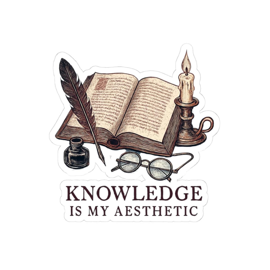 Knowledge is My Aesthetic Sticker | Book, Quill, Candle Laptop Decal - Etsy