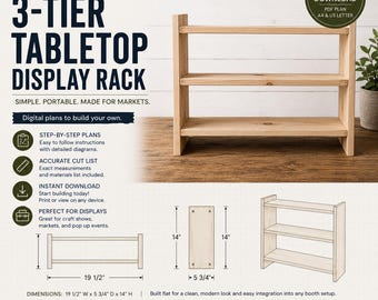 Planos para estantería de mesa de 3 niveles para puestos de artesanía / Estantería de exhibición para mercado DIY / Planos de construcción de exhibidores para vendedores / Exhibidor para ferias de artesanía