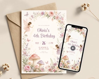 Birthday Invitation Customized Fairy Party Theme Digital Invite Templates Editable Printable Animated Bundle