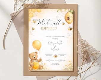 Gender Reveal Invitation Customized What Will Baby Bee Party Digital Invite Template Editable Printable