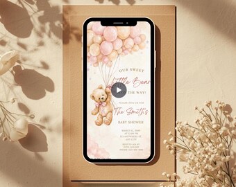 Baby Shower Invitation Customized Girl Little Bear Is On The Way Invite Editable Animated Video