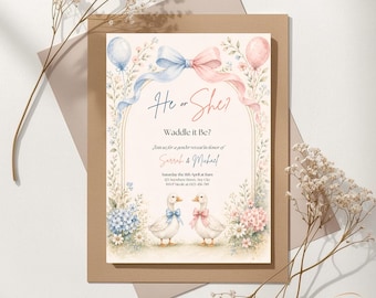 Gender Reveal Invitation Customized Waddle It Be Party Theme Digital Invite Template Editable Printable