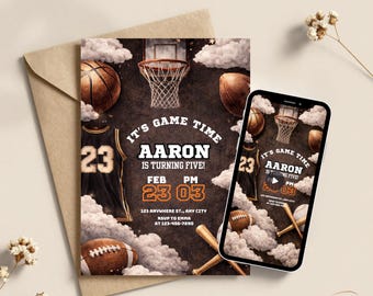 Birthday Invitation Customized Game Time Basketball Digital Invite Templates Editable Printable Animated Bundle