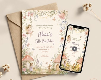 Birthday Invitation Customized Fairy Party Theme Digital Invite Template Editable Printable Animated Bundle