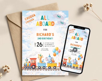 Birthday Invitation Customized Train Chugga Choo Choo Party Digital Templates Editable Printable Animated Bundle