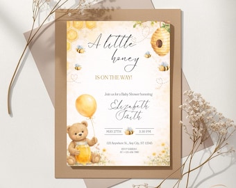 Baby Shower Invitation Customized A Little Honey Is On The Way Digital Invite Template Editable Printable