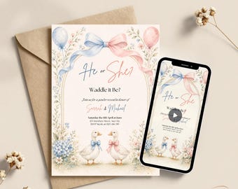 Gender Reveal Invitation Customized Waddle It Be Digital Invite Templates Editable Printable Animated Bundle