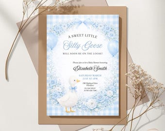 Baby Shower Invitation Customized Silly Little Goose Boy Party Digital Invite Template Editable Printable