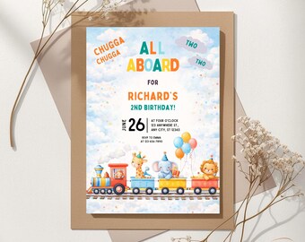 Birthday Invitation Customized Train Chugga Choo Choo Party Digital Invite Template Editable Printable