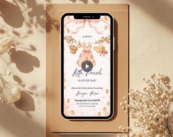 Baby Shower Invitation Customized Sweet Little Peach Girl Digital Invite Template Editable Animated Video