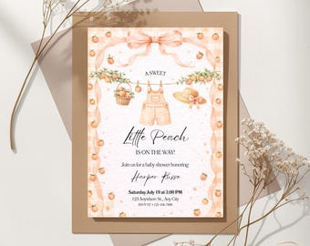 Baby Shower Invitation Customized Sweet Little Peach Boy Party Digital Invite Template Editable Printable