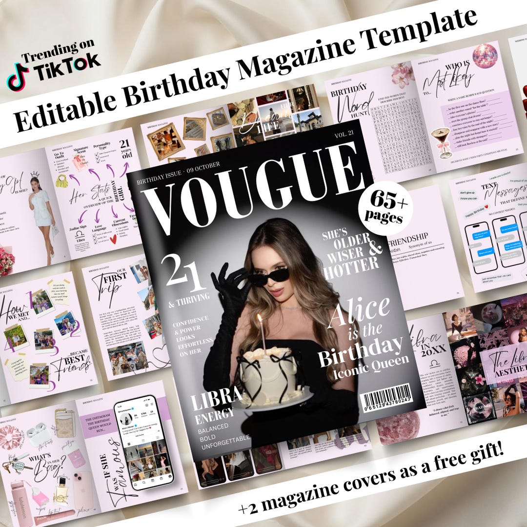 Magazine Card Birthday Magazine Template Personalized Custom Keepsake Gift for Her ...