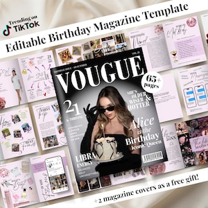 Birthday Magazine Template Personalized Custom Keepsake Gift For Her Main Character Editable Canva Design
