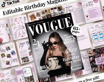 Birthday Magazine Template Personalized Custom Keepsake Gift For Her Main Character Editable Canva Design