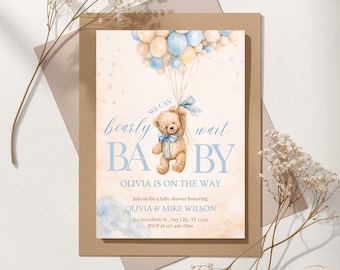 Baby Shower Invitation Customized Boy Bearly Wait Party Theme Digital Invite Template Editable Printable