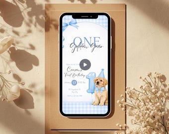 Birthday Invitation Customized One Golden Year Boy Party Digital Invite Template Editable Animated Video