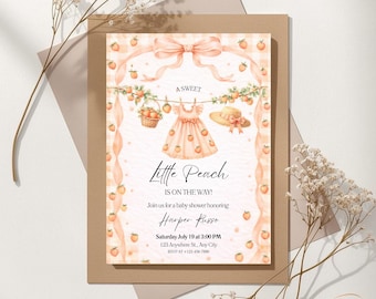 Baby Shower Invitation Customized Sweet Little Peach Girl Party Digital Invite Template Editable Printable