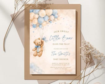 Baby Shower Invitation Customized Boy Little Bear Is On The Way Invite Template Editable Printable
