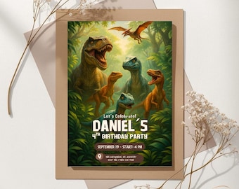 Birthday Invitation Customized Dinosaur Party Theme Boys Kids Birthday Digital Invite Template Editable Printable