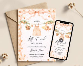 Baby Shower Invitation Customized Sweet Little Peach Boy Digital Templates Editable Printable Animated Bundle