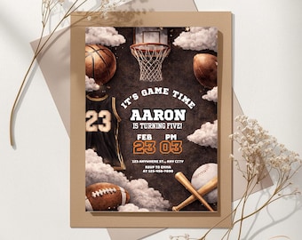 Birthday Invitation Customized Game Time Basketball Party Theme Kids Digital Invite Template Editable Printable