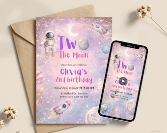 Invitación de cumpleaños personalizada para niños, dos plantillas de invitación digital, editables, imprimibles y animadas.