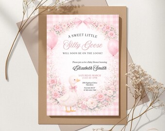 Baby Shower Invitation Customized Silly Little Goose Girl Party Digital Invite Template Editable Printable