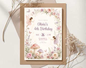 Birthday Invitation Customized Fairy Party Theme Digital Invite Templates Editable Printable