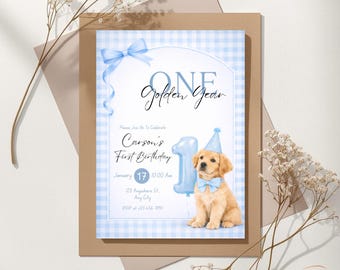 Birthday Invitation Customized One Golden Year Boy Party Theme Digital Invite Template Editable Printable