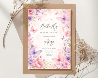 Birthday Invitation Customized Butterfly Party Theme Girls Kids Birthday Digital Invite Template Editable Printable