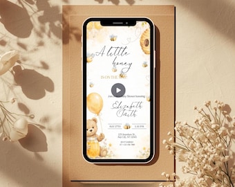 Baby Shower Invitation Customized A Little Honey Is On The Way Digital Template Editable Animated Video