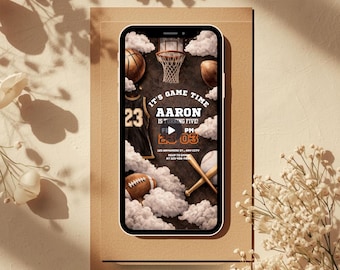 Birthday Invitation Customized Game Time Basketball Party Kids Digital Invite Template Editable Animated Video