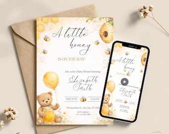 Baby Shower Invitation Customized A Little Honey Is On The Way Invite Editable Printable Animated Bundle