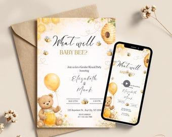 Gender Reveal Invitation Customized What Will Babe Bee Digital Templates Editable Printable Animated Bundle