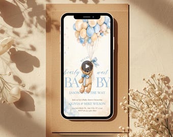 Baby Shower Invitation Customized Boy Bearly Wait Digital Invite Template Editable Animated Video