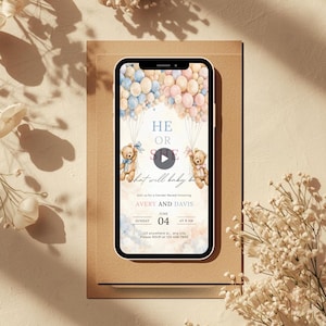 Gender Reveal Invitation Customized Teddy Bear Theme Party Theme Digital Invite Template Animated Video