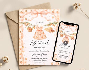 Baby Shower Invitation Customized Sweet Little Peach Girl Digital Templates Editable Printable Animated Bundle