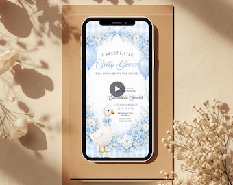 Baby Shower Invitation Customized Silly Little Goose Boy Digital Invite Template Editable Animated Video