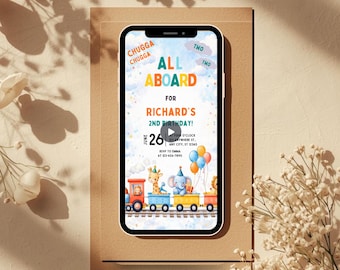 Birthday Invitation Customized Train Chugga Choo Choo Party Digital Invite Template Editable Animated Video