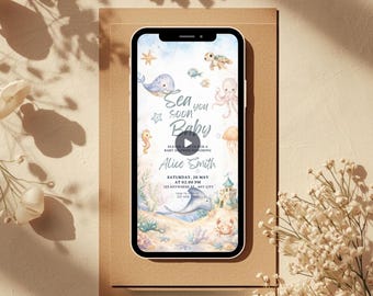Baby Shower Invitation Customized Sea You Soon Baby Digital Invite Template Editable Animated Video