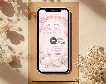Baby Shower Invitation Customized Silly Little Goose Girl Digital Invite Template Editable Animated Video