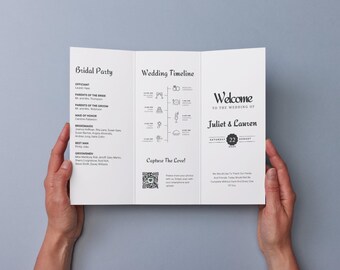 Editable Trifold Wedding Program, Wedding Infographic Program, Wedding Ceremony Program, Minimalist Wedding Program, Wedding Program