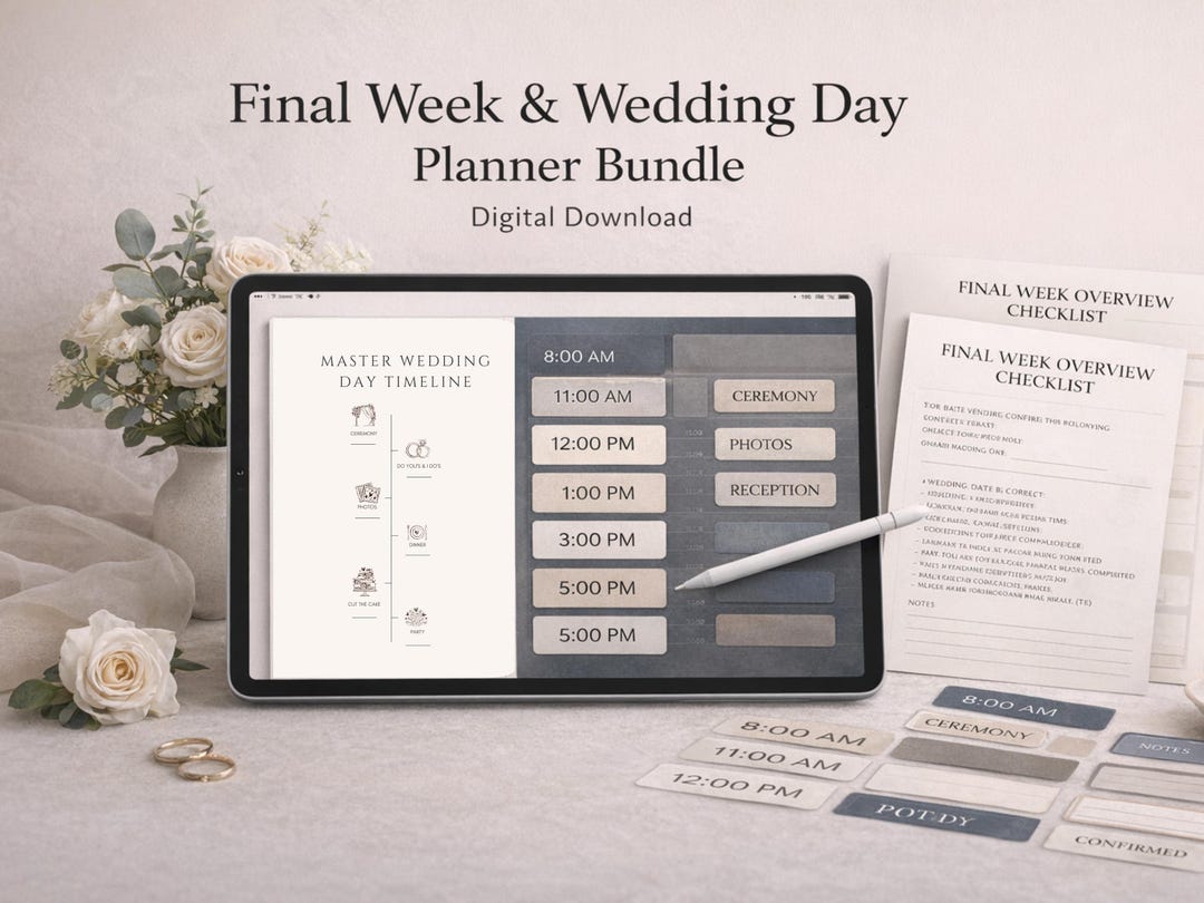 Digital Final Week Wedding Planner Printable With Stickers Bundle, Day ...