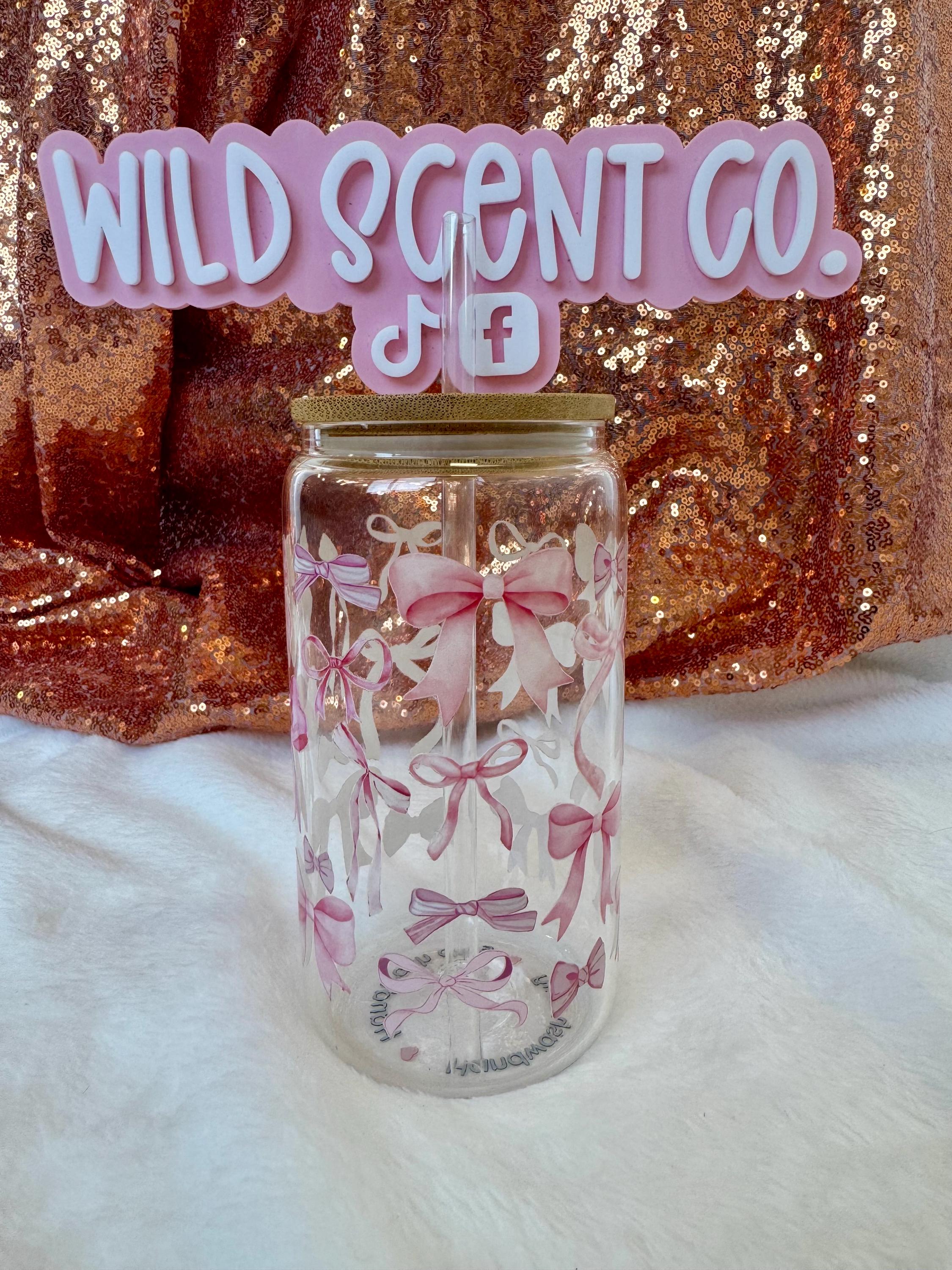 Pink Bow Glass Cup | 16oz Iced Coffee Tumbler With Bamboo Lid - Etsy