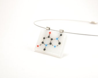 White chocolate - theobromine molecule necklace, white glass pendant, color molecule, chemistry art pendant, birthday gift for scientist