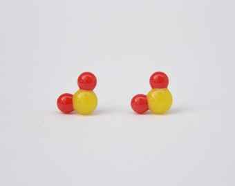 Red and yellow sulfur dioxide molecule formula earring stud for chemists, chem fans, doctors, made with hypoallergenic surgical steel, SO2