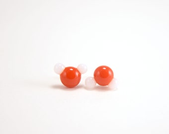 Red and white water molecule formula earring stud for chemists, teachers, doctors, made with hypoallergenic surgical steel posts, H2O