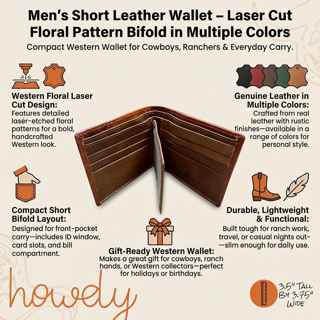 Dust and Hide Western Leather Wallet Men, Laser Cut Floral Bifold ...