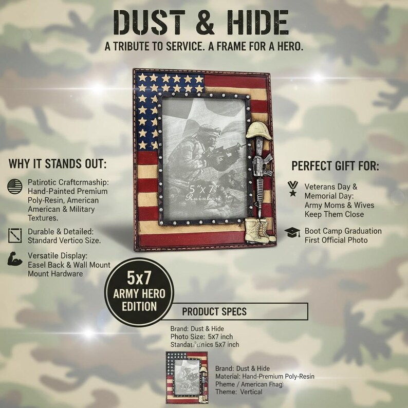 US Army Picture Frame 5x7 - Veteran Military Gift - American Flag and ...